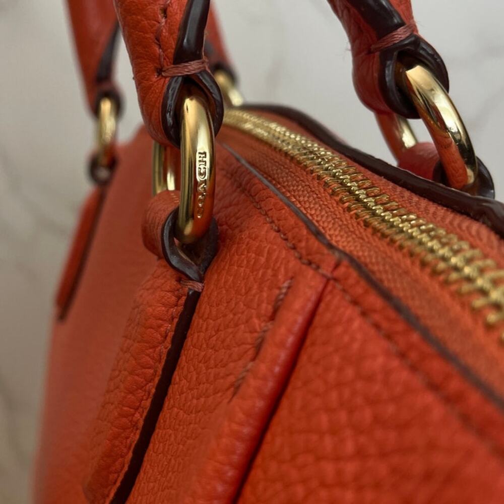 COACH Elise Coral Pebbled Leather Top Zip Medium Satchel Bag Pre-Owned - Picture 8 of 13